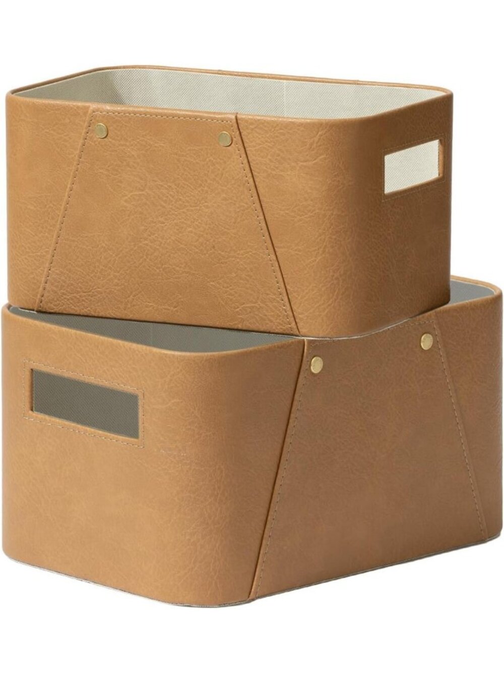 Stylish Faux Leather Storage Baskets, Camel Color - 2 Pack for Home Organization